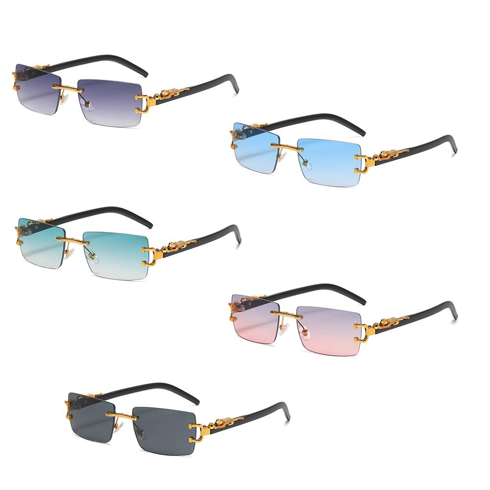 Rectangle Sunglasses For Women Men Rimless Retro Metal Square Sun Glasses With Animal Decoration For Outdoor Party Club
