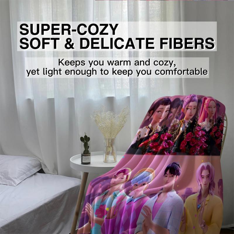 K-Pop Demon Hunter Blanket Hot Anime Girl Team Flannel Throw Blanket Winter Warm Blanket for Living Room Sofa Bed Cover Fan Gift