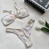 Multicolor Metal Buckle Bikini Swimsuit - European & American Style, Small Chest, Split Design for Women