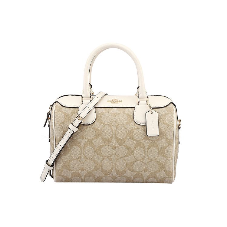 Coach Bennett 23 Adjustable Strap Zipper Boston Bag Women Shoulder Bag White Khaki 32203-IMDQC