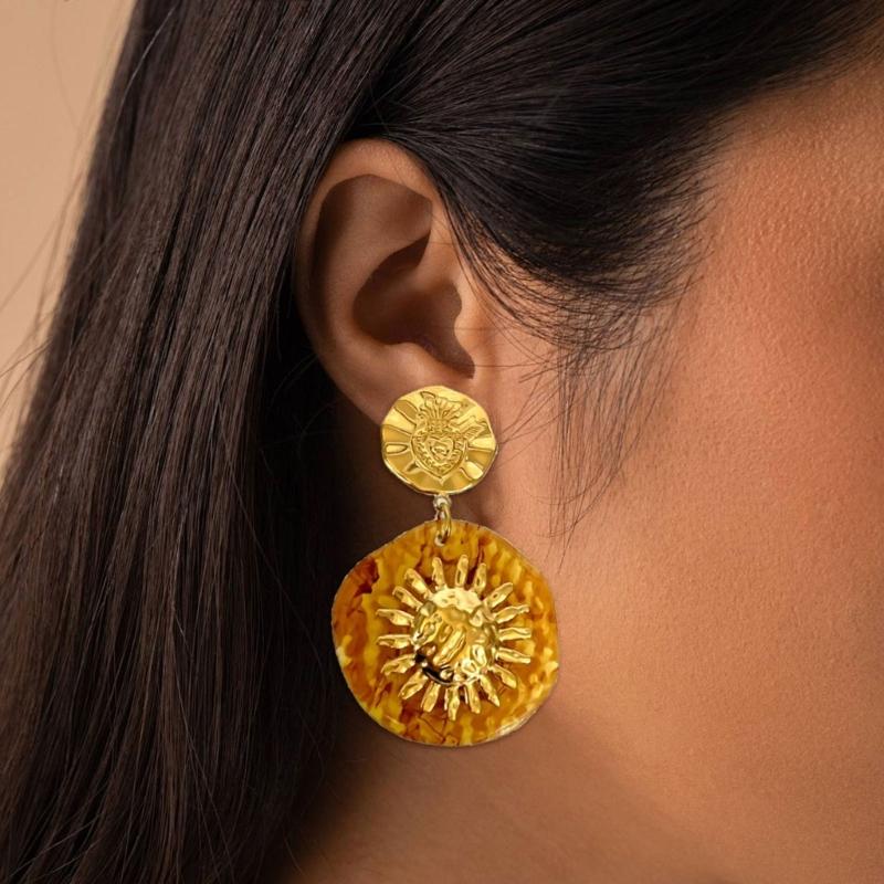 Retro Floral Drop Earrings Sturdy Stainless Steel With Sturdy Acrylic Petal Comfortable Everyday Jewelry