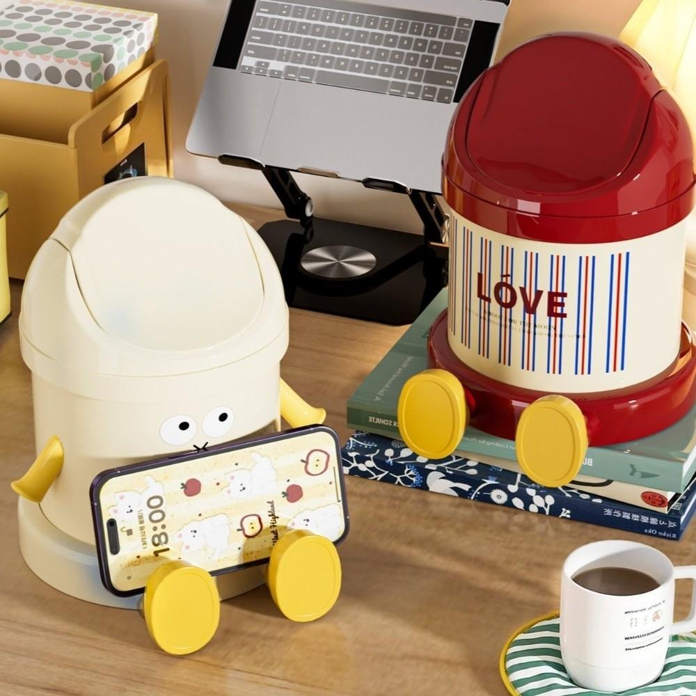 With Lid Garbage Bin Cartoon Storage Bucket Creative Desktop Trash Can  Study Room