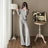 Women's V-Neck Knit Set - Autumn Fashion, Solid Color Two-Piece Trousers and Top