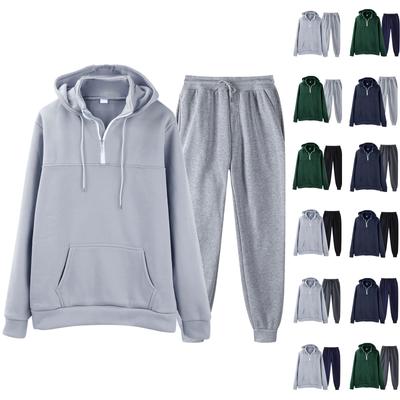 Męska bluza z długim rękawem i nadrukiem w jednolitym kolorze, zestaw długich spodni, stojący kołnierz, bluza sportowa z kapturem + spodnie dresowe