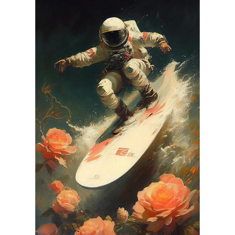 My Space Date Mural My Space Surfing Day Canvas Posters Prints Astronaut's Space Journey Canvas Painting for Home Room Decor