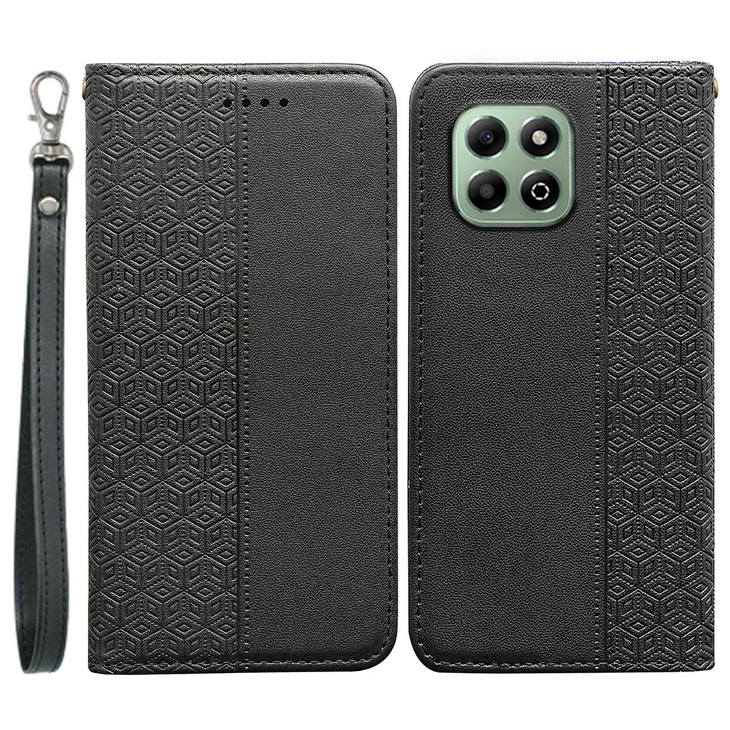 Etui portfelowe na telefon For Honor X6b 4G Mocne magnetyczne Wytłaczane skórzane etui z klapką w kratę