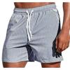 2026 Summer Men's Quick-drying Blue & White Stripe Beach Bermuda Shorts with Elastic Waist