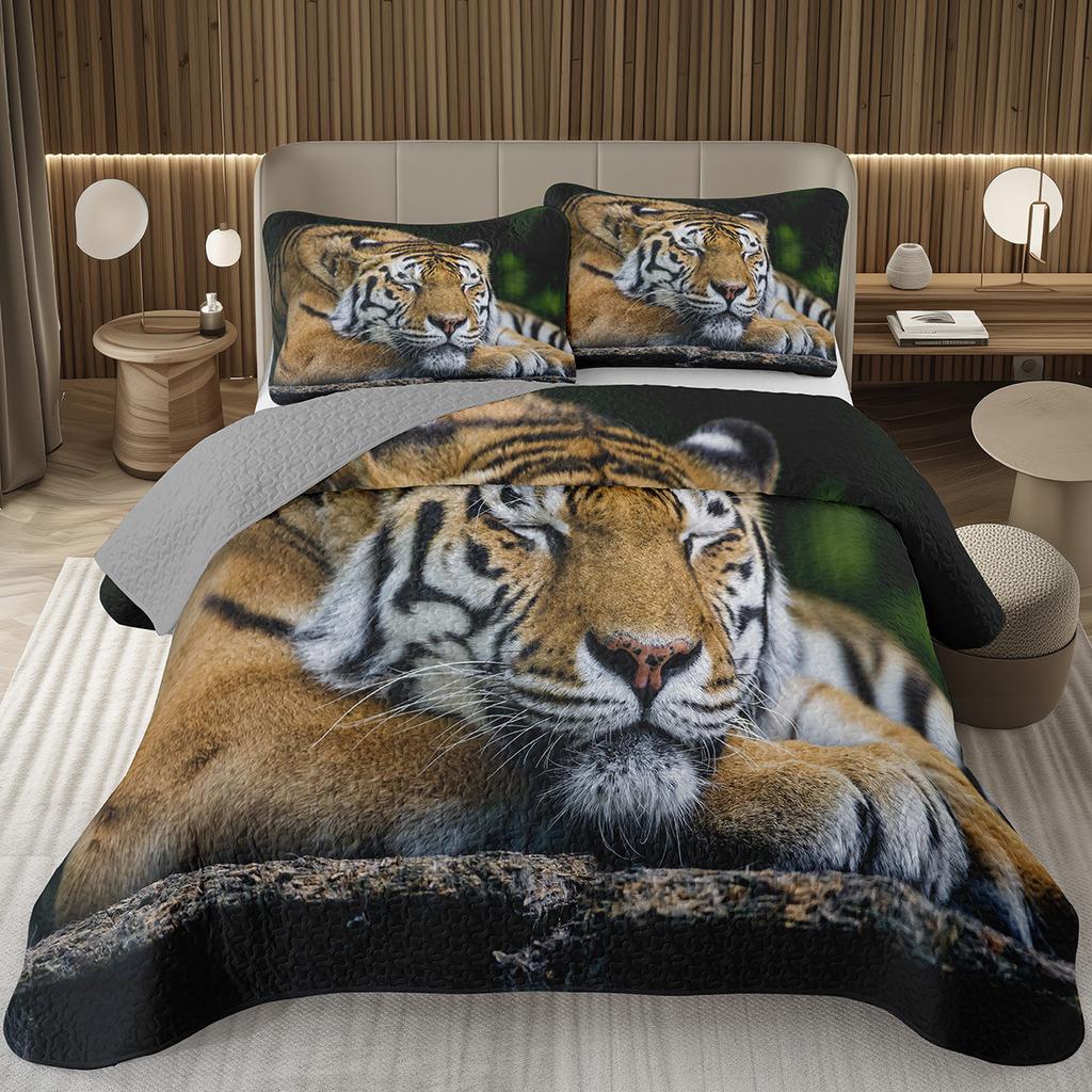 Tiger Quilt Set Twin King Size Wild Animal Tiger Bedspread for Adult Women Wildlife Print Bedding Western Farmhouse Coverlet Set