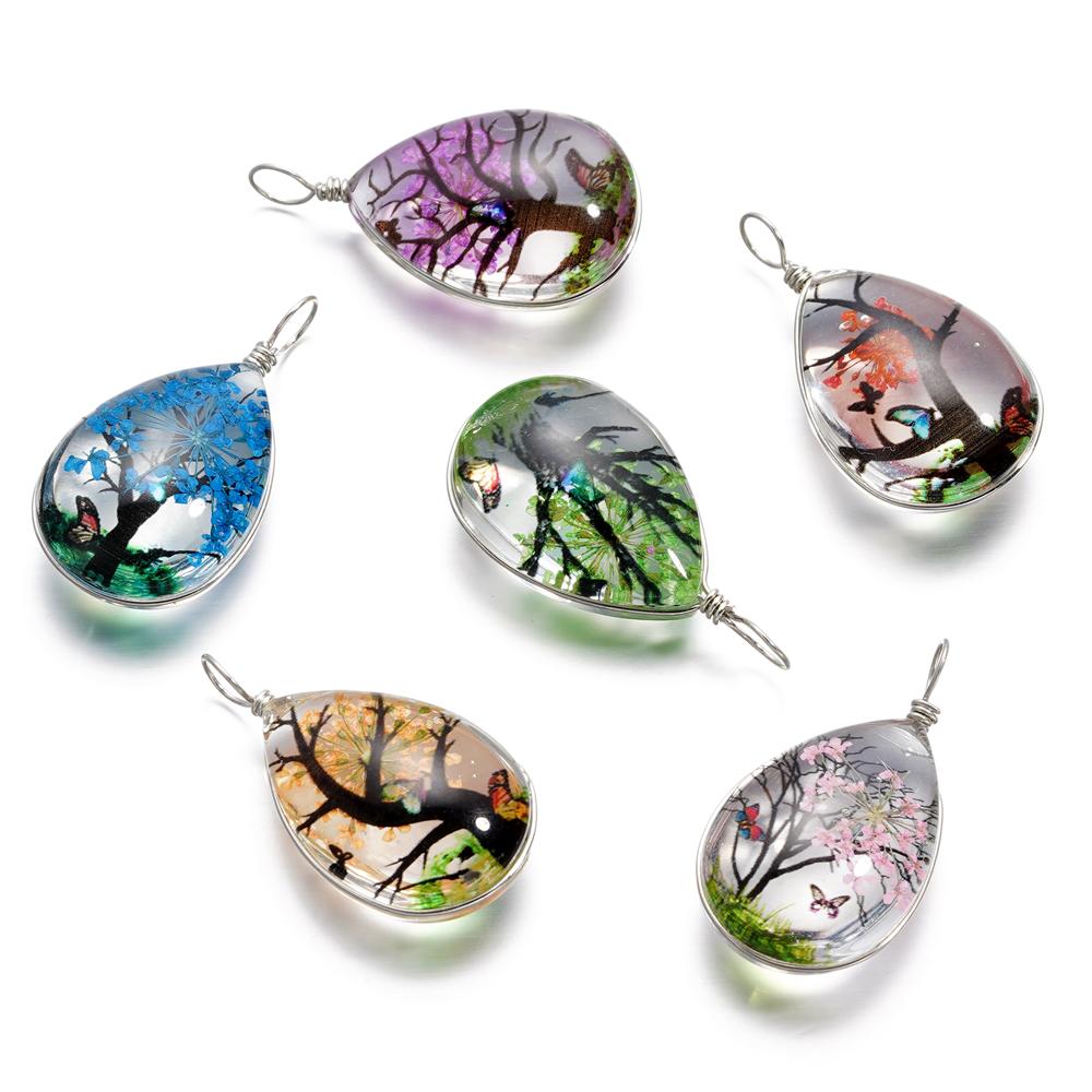 5pcs/lot 18.5*34mm Crystal Glass Real Dried Flower Water Droplet Pendants for DIY Handmade Jewelry Bracelet Necklace Accessories