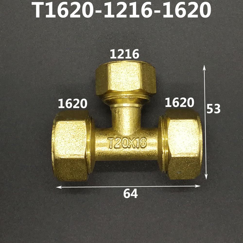 Brass Compression Tee Pex 1216/1418/1620/2026/2632 Pipe Fitting Equal Reduced Aluminum Plastic Pipe Fittings for Floor Heating