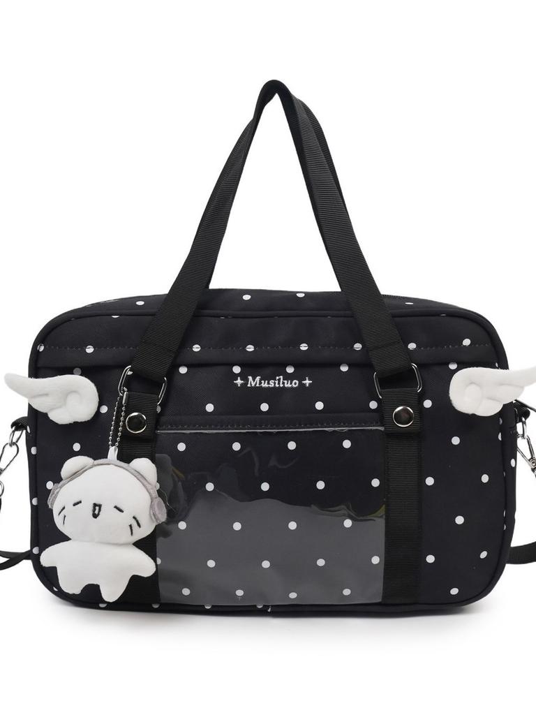 Style Polka Dot Tote Bag With Durable Nylon And Zipper Closure For School And Leisure
