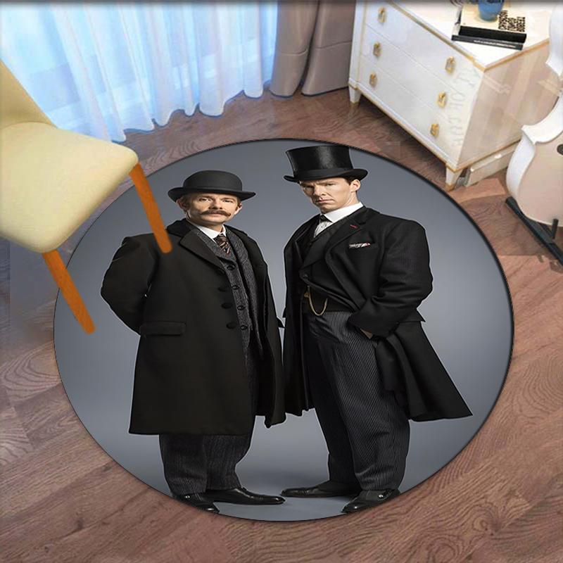 Sherlock Printed Round Rug Carpet Chair Rug Area Rug Entryway Doormats,for Office Chair Living Room Bedroom Kitchen Room.