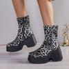 Fashion 2025 New Boots Leopard Thick High Heels Round Toe Platform Ankle Shoes Punk Goth Fashion Luxury Casual Comfy Platform Wome Boot