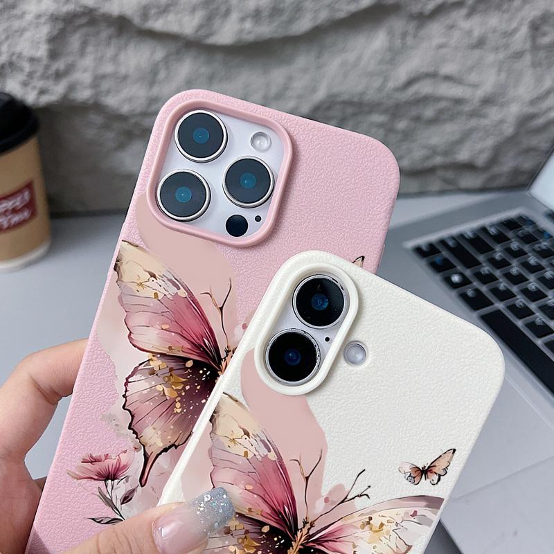 Coque de téléphone créative à imprimé papillon pour iPhone 17 Pro 17 16 15 14 13 12 Pro Max 11 Air 16e Texture cuir TPU Housse antichoc