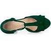 Allegra K Women's T-Strap Pumps, Round Toe, Block Heel, Green, Size 24.0cm