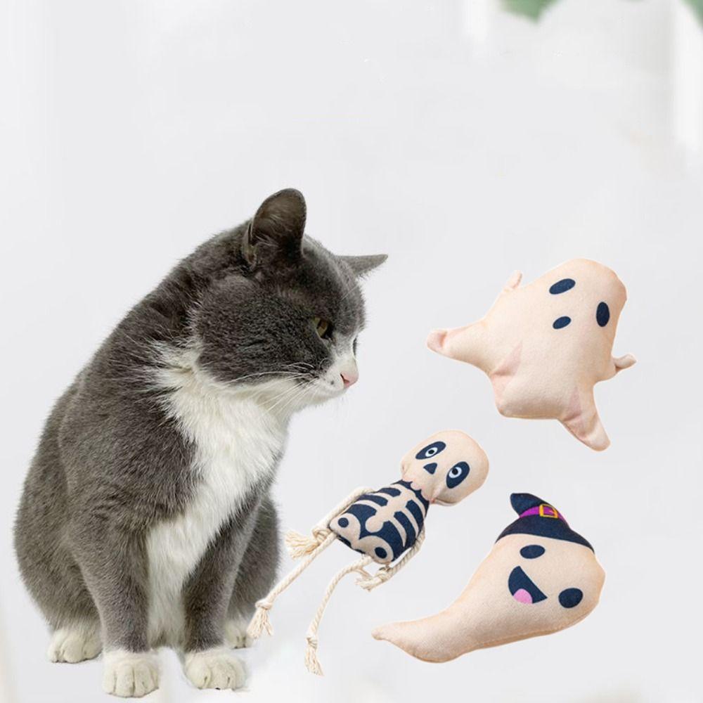 

Устойчивая к укусам кошка, жевательная забавная кукла, плюшевая игрушка для кошек на Хэллоуин, скрежещущая зубами, снимает беспокойство D