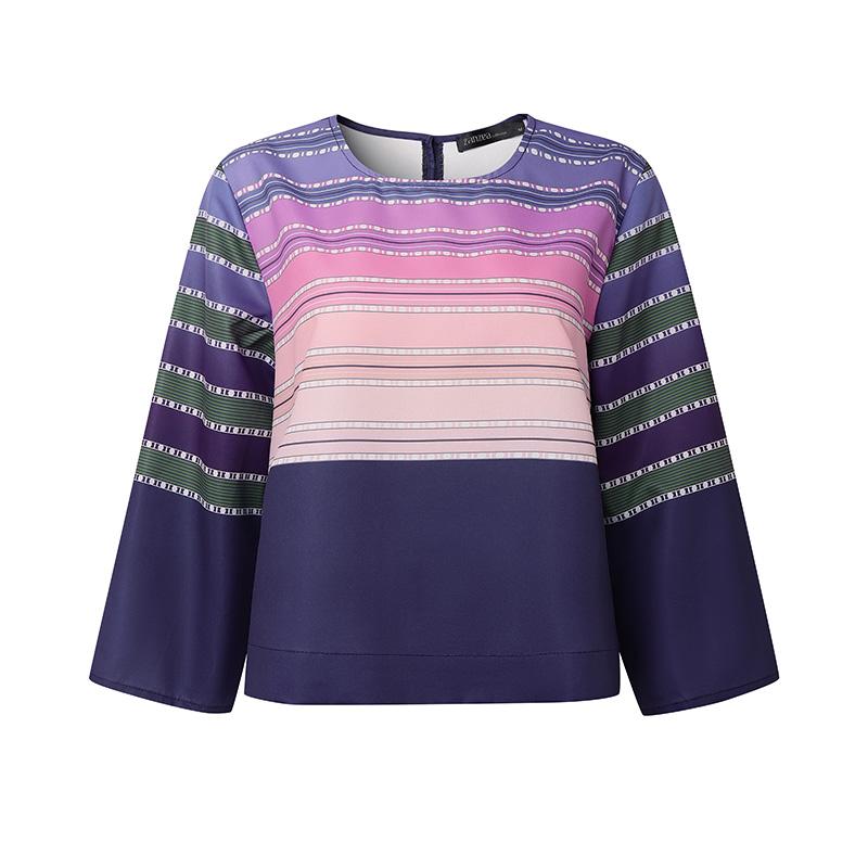 

ZANZEA Женская повседневная блузка в полоску с круглым вырезом и рукавом 3/4 S темно-синий