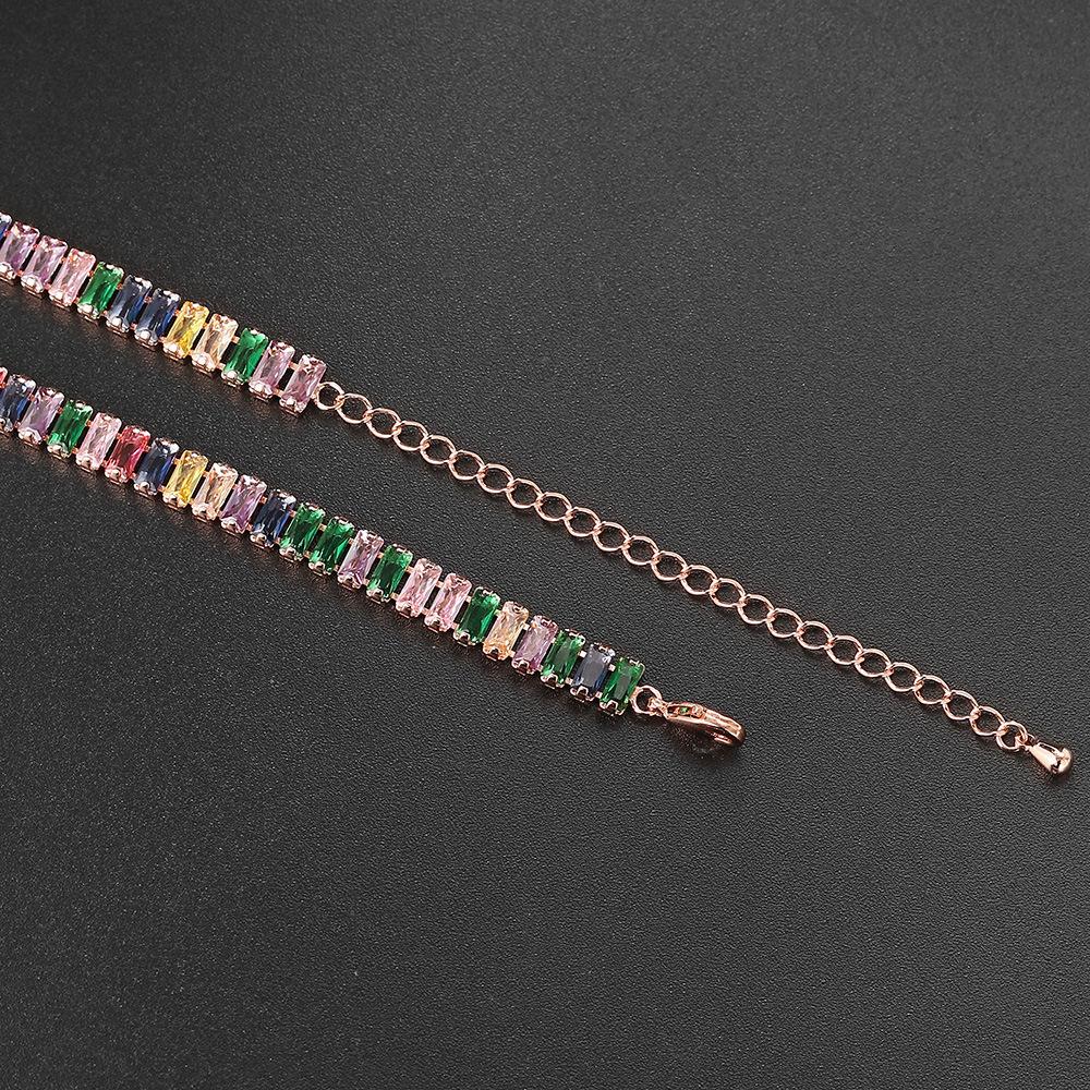 Hiphop Farbe Zirkon Tennis Halskette Männer Und Frauen 2.5 * 5Mm Rechteckige Voll Diamant Halskette