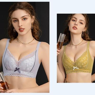 Kabelloser BH für kleine Brust, gerafft, hohle Spitze, Damen, Seitenbrust, Anti-Erschlaffung, Verstellung, rutschfest, Massage-Cup