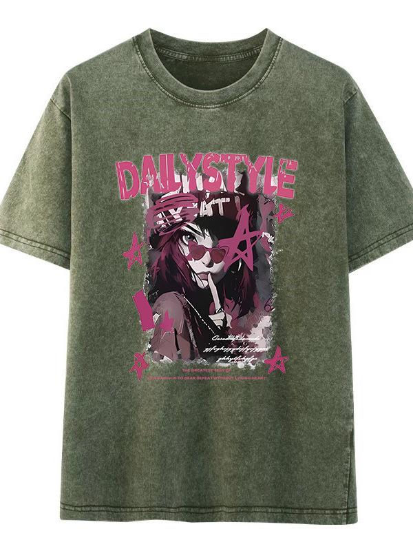 

American Retro Distressed Cotton T-Shirt – Hip Hop Summer Trend, Short Sleeve 2XL темно-зеленого