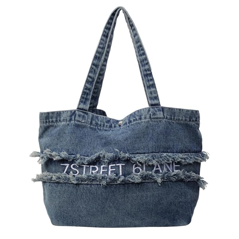 

[YUNHEN] denim tote bag ladies shoulder bag English pattern handbag vintage style large capacity shoulder jeans handbag bag 2way commute Commuting to