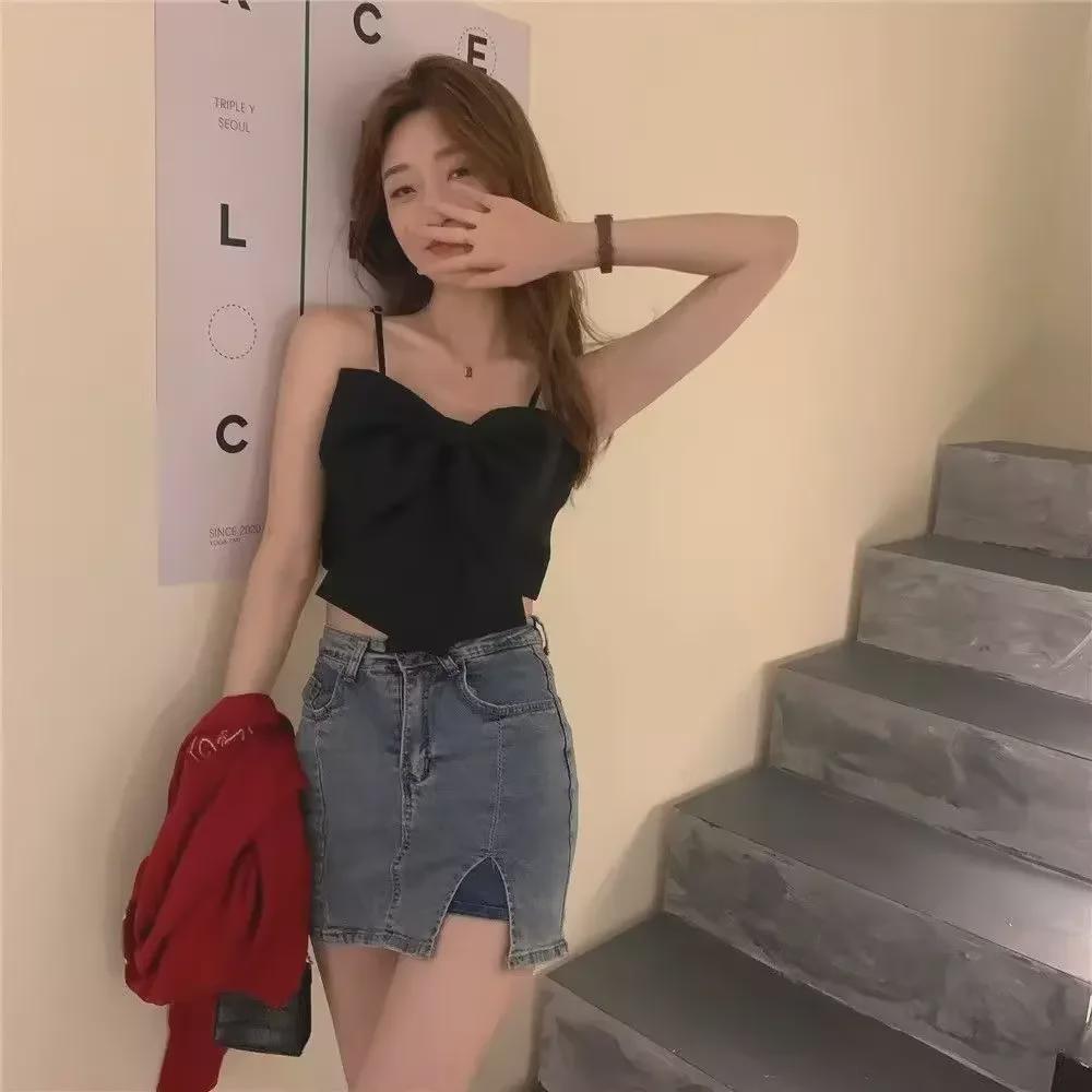 Trendy Women's Solid Color Vest with Suspenders - Casual Japanese Summer Fashion