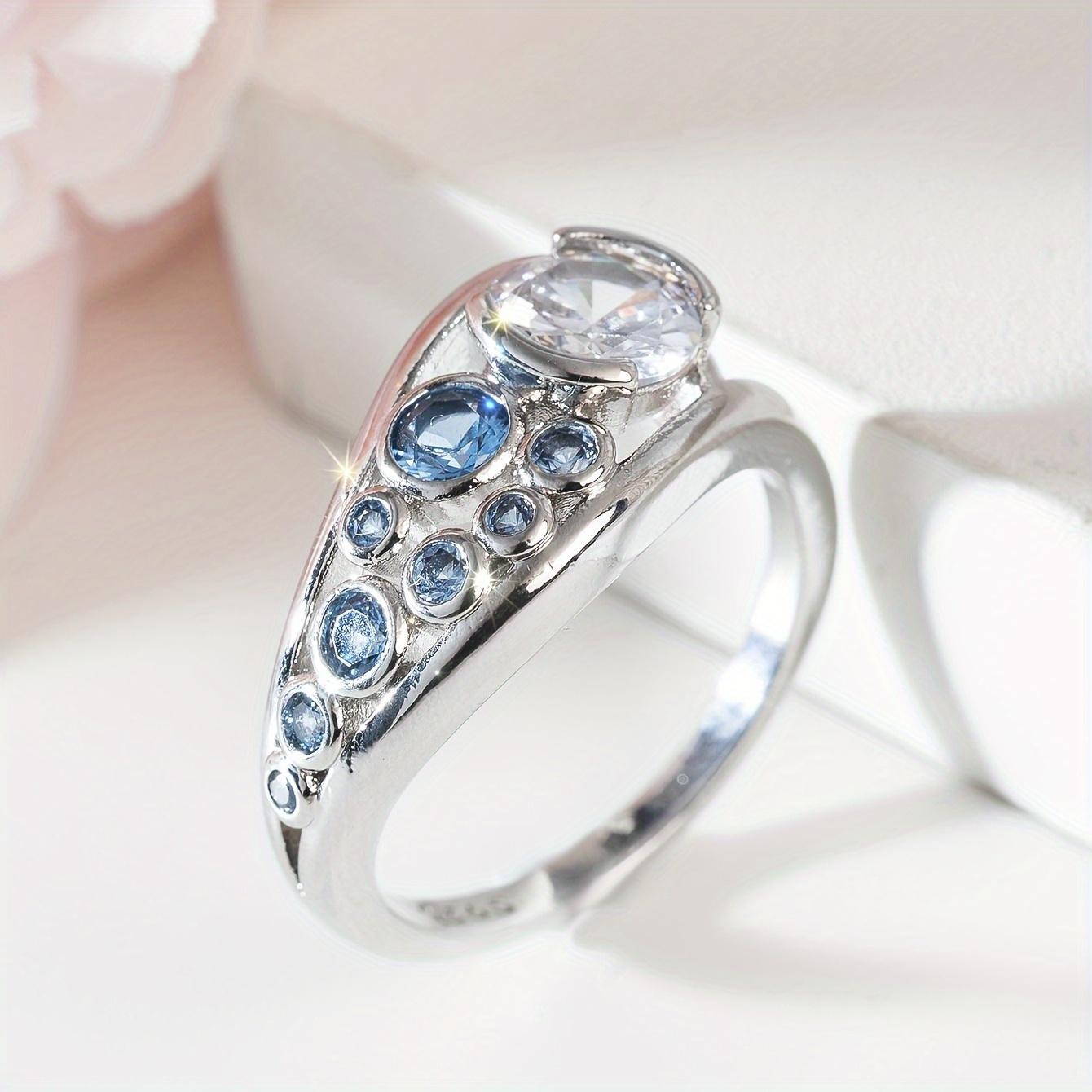 Новое Изысканное Геометрическое Узорное Полое Простое Женское Кольцо с Цирконием Кольцо 6 синий