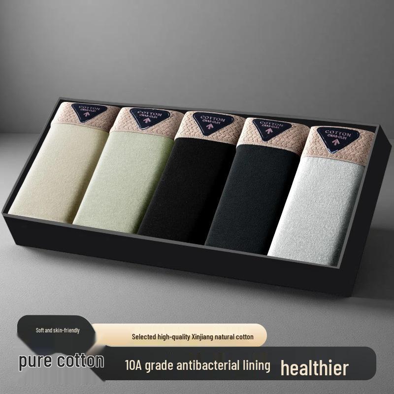 Men's 10A Antibacterial Cotton Boxer Briefs - Mid-Rise, Breathable Square Leg Underwear, Youthful Trend Shorts, Plus Size Available.