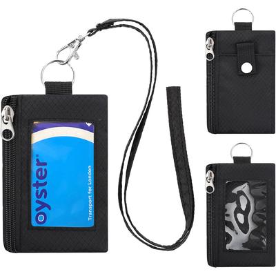 Minimalist RFID Blocking Small Wallet with ID Window Water Resistant Zip Bus Subway Id Case with Lanyard Keychain for Cards Cash Travel