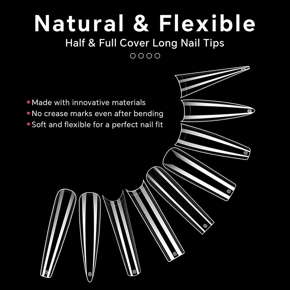 240PCS/Box False Nail Tips Square Straight Extra Long Half Cover Nails Clear/Natural Acrylic Fake Nails Extension Manicure Salon