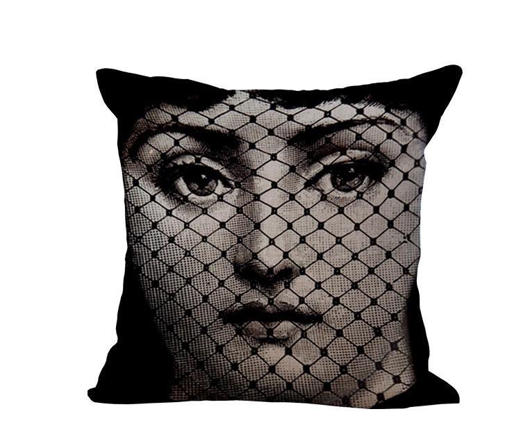 Unique Linen Vintage Piero Fornasetti Face Throw Pillow Case With Artistic Face Illustration