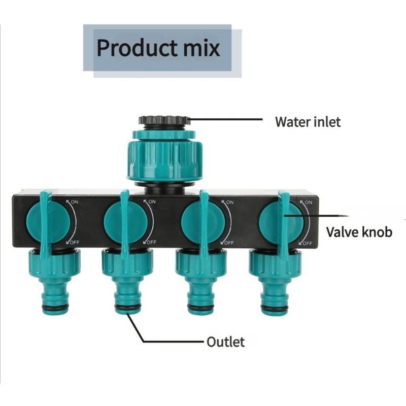 Garden Lawn Water Distributor Faucet One Into Four Out 4 Way Plastic Garden Water Distributor Watering Connector