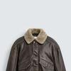Mens Retro Color-Block Faux Shearling Collar Leather Jacket Casual Outerwear Winter