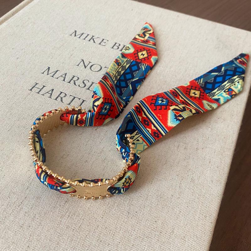 Vintage Ethnic Geometric Silk Scarf Print Bangle – Light Luxury Bracelet