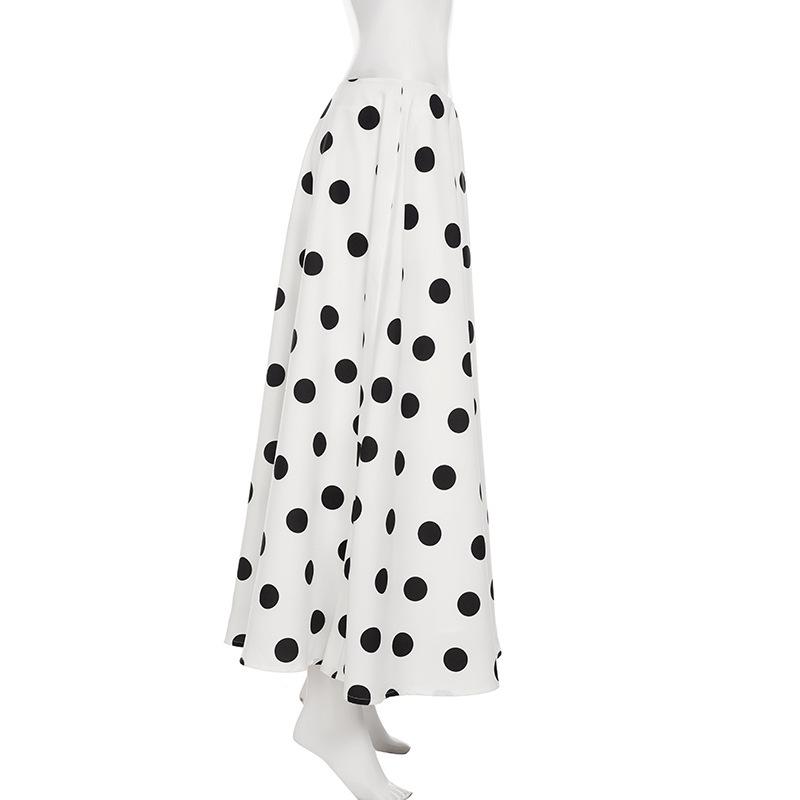 Hepburn Style French Elegance Polka Dot A-line Midi Skirt - Autumn Fashion, Loose Low-Waist Design for Women