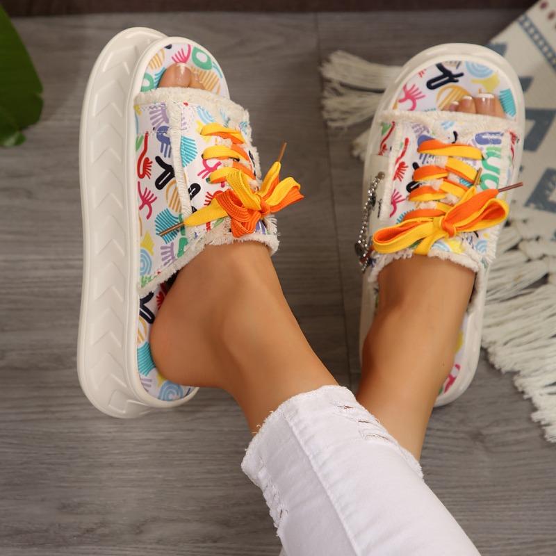 Winter New Platform Slippers Women's Round Head Open Toe Front Strap Anti-slip Wear-resistant Flat Shoes