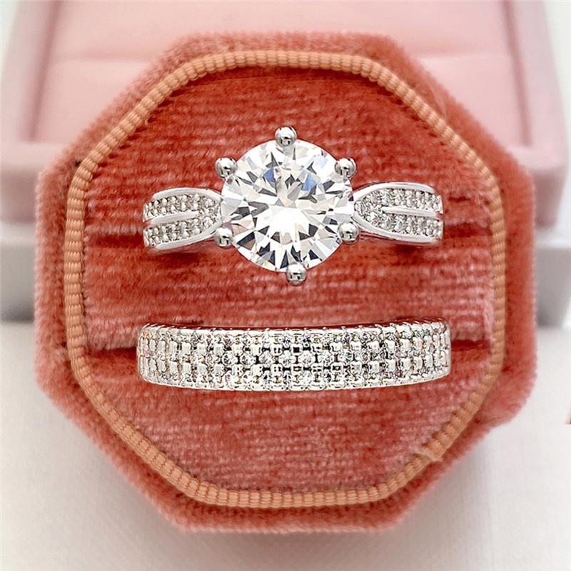 Sterling  Rings Set for Women Luxury Brilliant Cubic Zirconia Wedding Engagement Eternity Jewelry Gifts