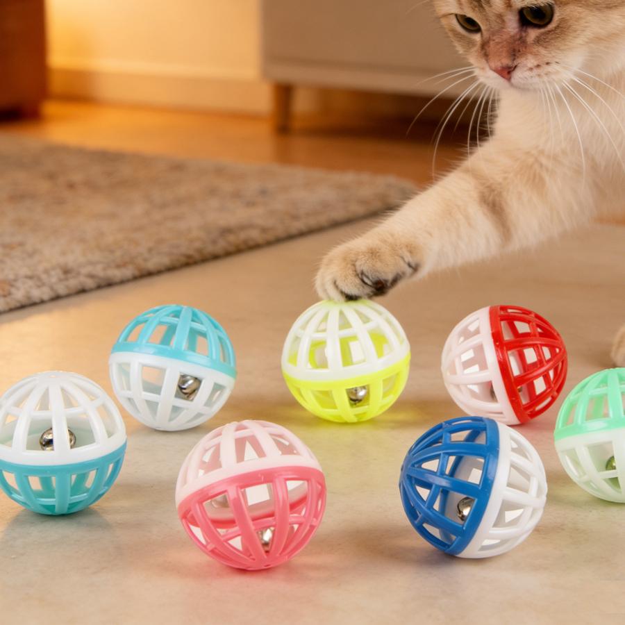 10 Stück Katzenspielzeug aus Kunststoff mit Geräuschen, runde, bunte Spielbälle mit Glöckchen und Hohlkörper