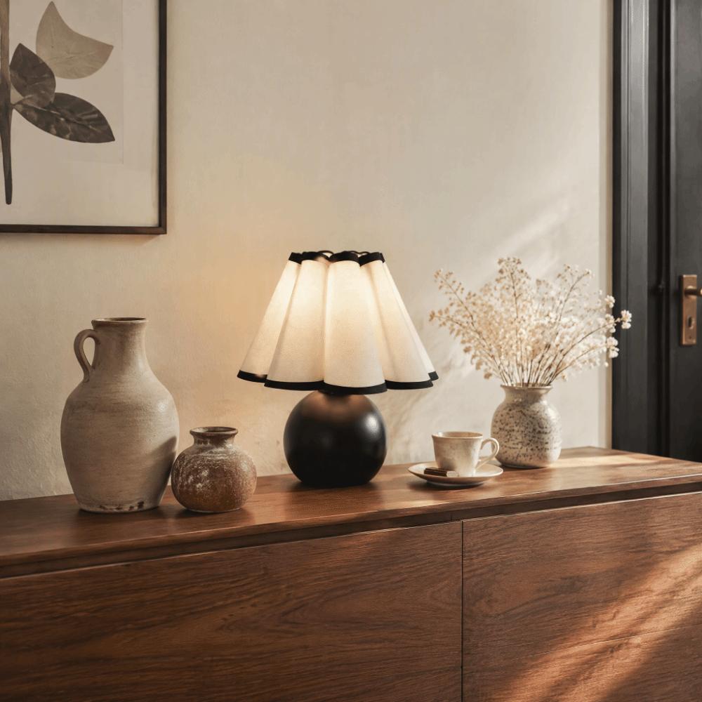 Brass Gold Table Lamp Walnut Wood Grain Night Light Shelves Ambient Night Light Living Room Decor