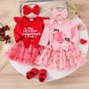 European & American Long-Sleeve Bodysuit + Mesh Skirt Set for Girls