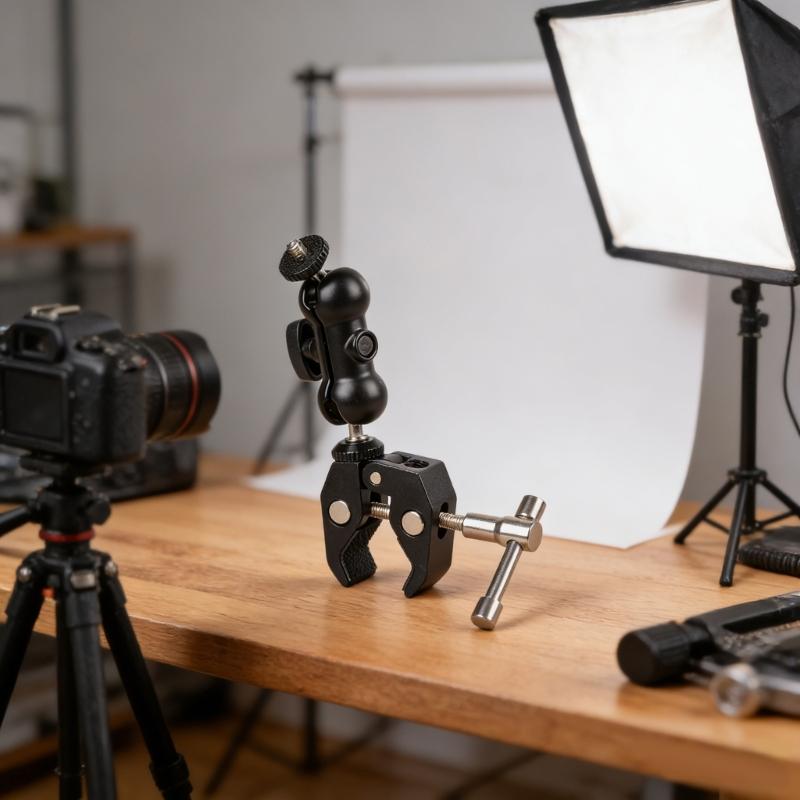 Heavy Duty Metal Double Ball Head Arm Clamp With 1/4 And 3/8 Thread For DSLR Camera Bike Handlebar