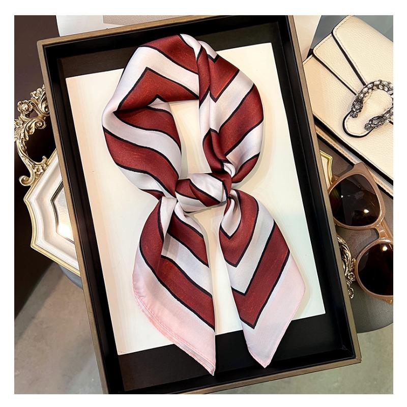 Korean Style Green Geometric Stripe Silk Scarf Women Summer Sun Protection Shawl Multi Functional Headscarf