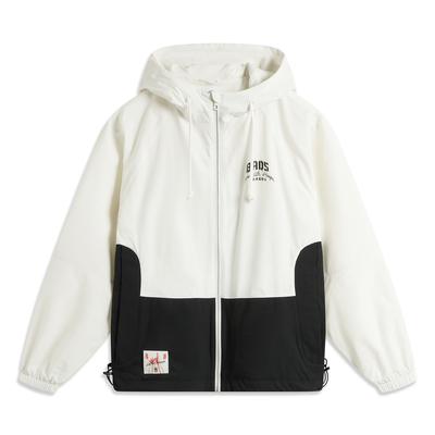 Li Ning Basketball Series Comfortable Breathable Versatile Loose Hooded Sports Windbreaker Men Outerwear Off-White Black AFDU971-1