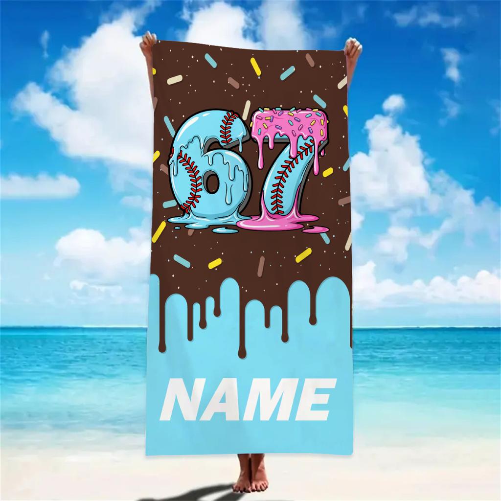 Pink Personalized Name Ice Cream Melt Fun Baseball Beach Towel - Soft & Comfortable,Ideal for Beach Kid Girls Gift,Wholesale
