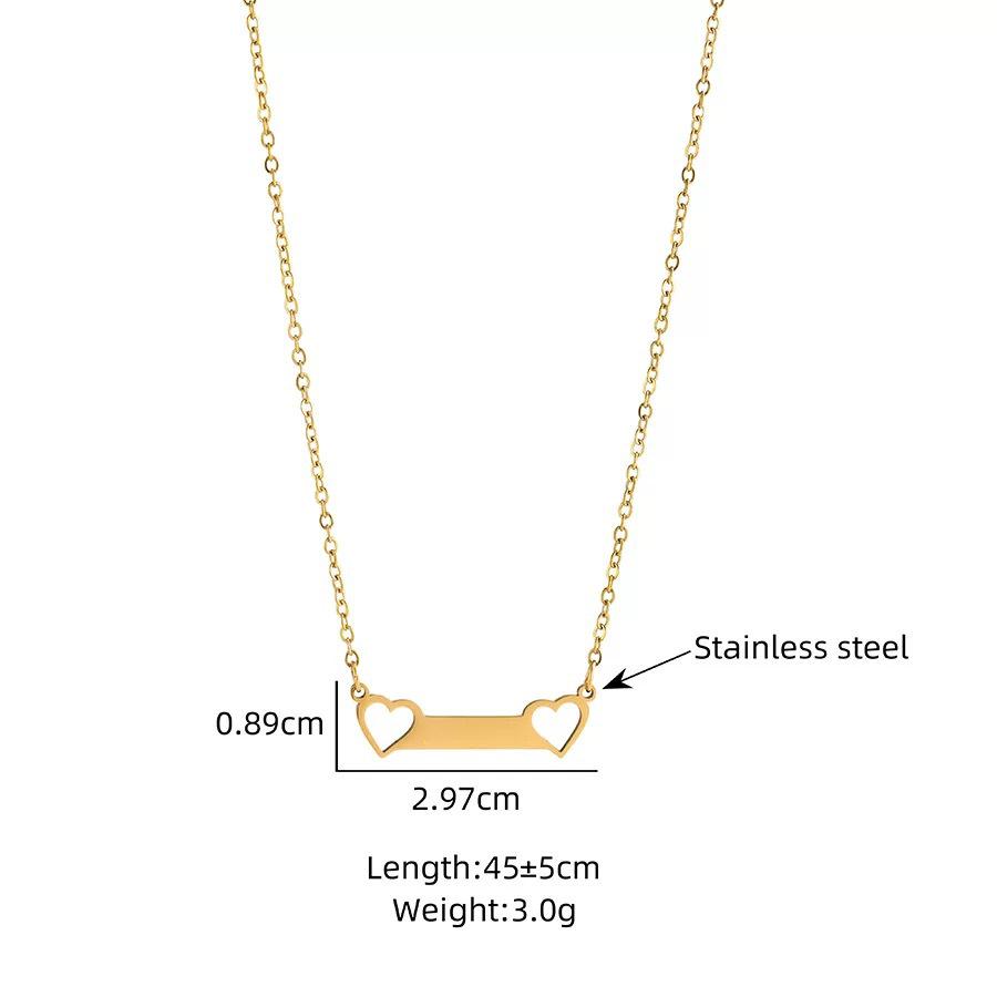 European Bestseller Stainless Steel Horizontal Bar Necklace with Hollow Heart & Name Engraving Option