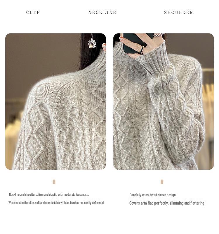 2023 Women's Cashmere Wool High Neck Thick Knit Sweater