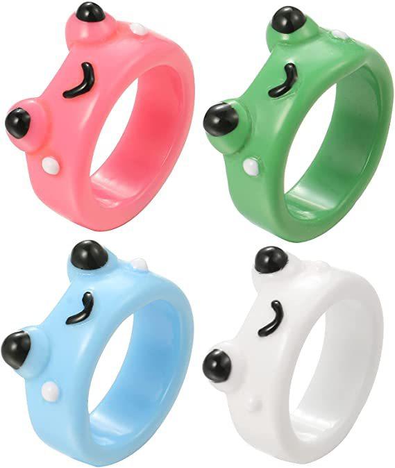 Latest Cartoon Frog Rings For Men Voguish Stylish Adorable Frog Resin Material Women 'S Rings Acrylic Animal Band Jewelry Couple RingsFashion Rings