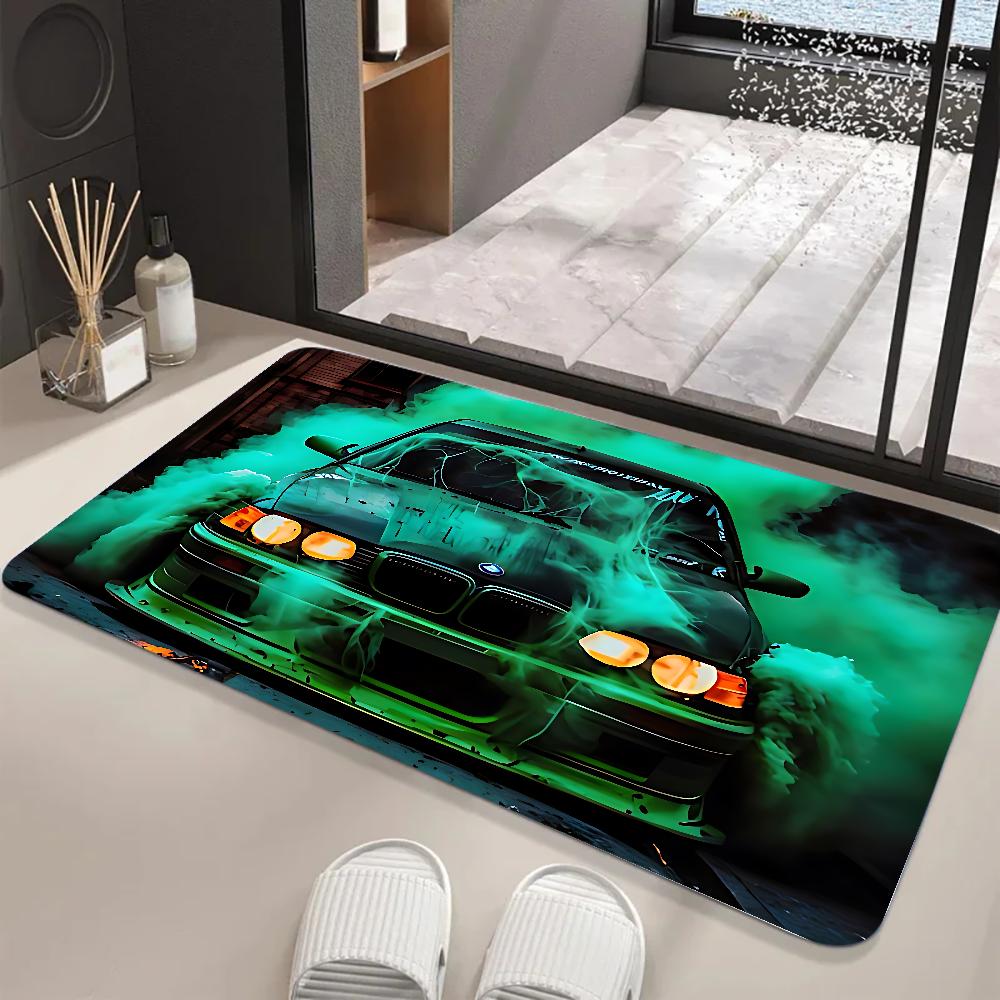 Large Size Retro Sports Car Floor Mat Graphic Printed Flannel Doormats For Bathroom Kitchen Entrance Carpet Home Decor