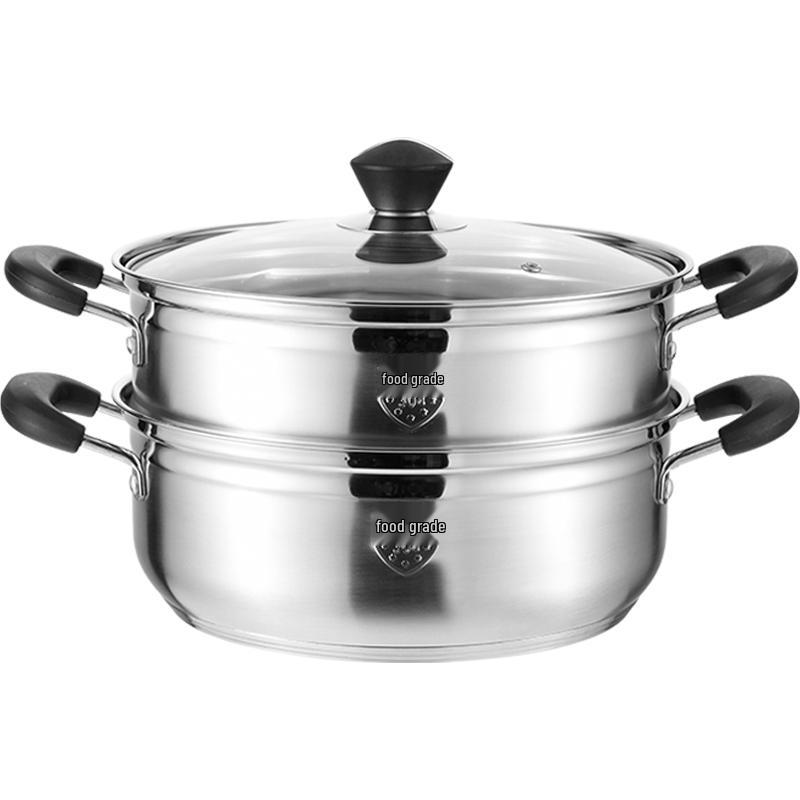 304 Stainless Steel Steamer: 1-Tier/2-Tier Thickened Pot, Single/Double-Layer, Induction-Compatible, Multi-Purpose for Steaming and Boiling.