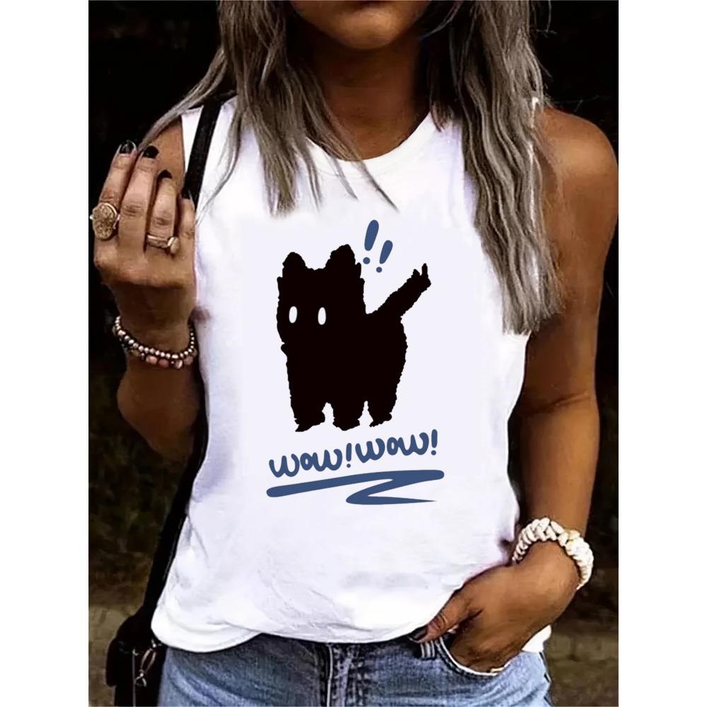 T-shirt with black cat pattern printed vest S